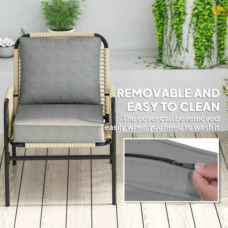 Outsunny 2-Piece Patio Chair Cushions with Ties, UPF50+ Seat Patio Cushions Set for Garden Furniture, Light Grey