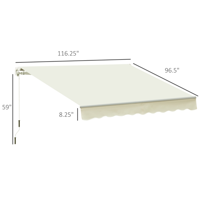 Outsunny 10' x 8' Manual Retractable Sun Shade Patio Awning - Cream White