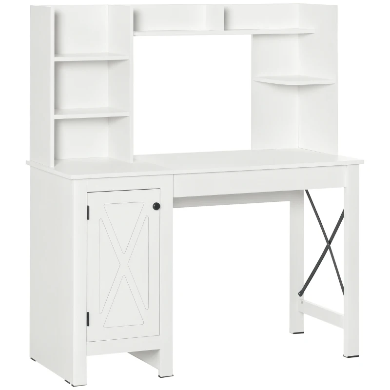 HOMCOM Computer Desk with Storage, 47 Inch Farmhouse Home Office Desk with Open Shelves and 2-Tier Cabinet, White