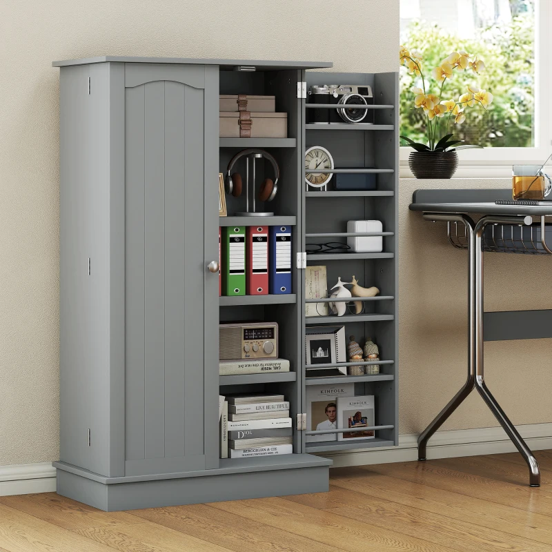 HOMCOM Freestanding Kitchen Pantry Cabinet, Kitchen Cabinet with 12 Door Shelves, Double Doors, 5-tier Shelving, Gray