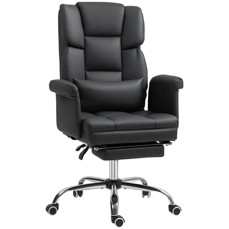 HOMCOM Executive Office Chair with Footrest and Lumbar Support, PU Leather Desk Chair, Ergonomic, Reclining and Swivel, Black
