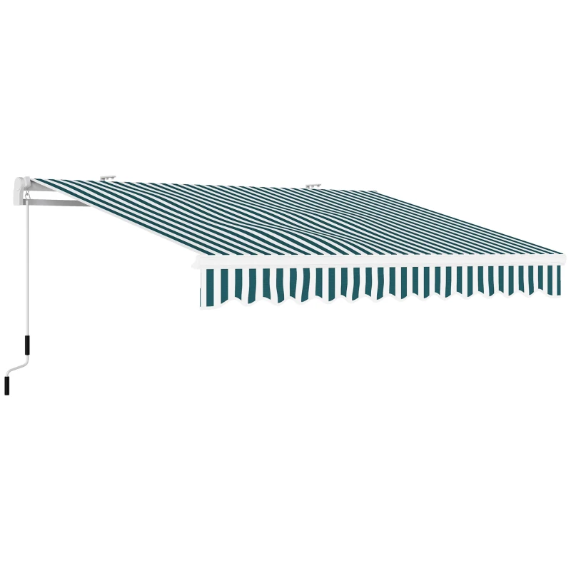 Outsunny 13' x 8' Retractable Awning Manual Patio Awning Sun Shade for Outdoor Window Door with Aluminum Frame Green and White