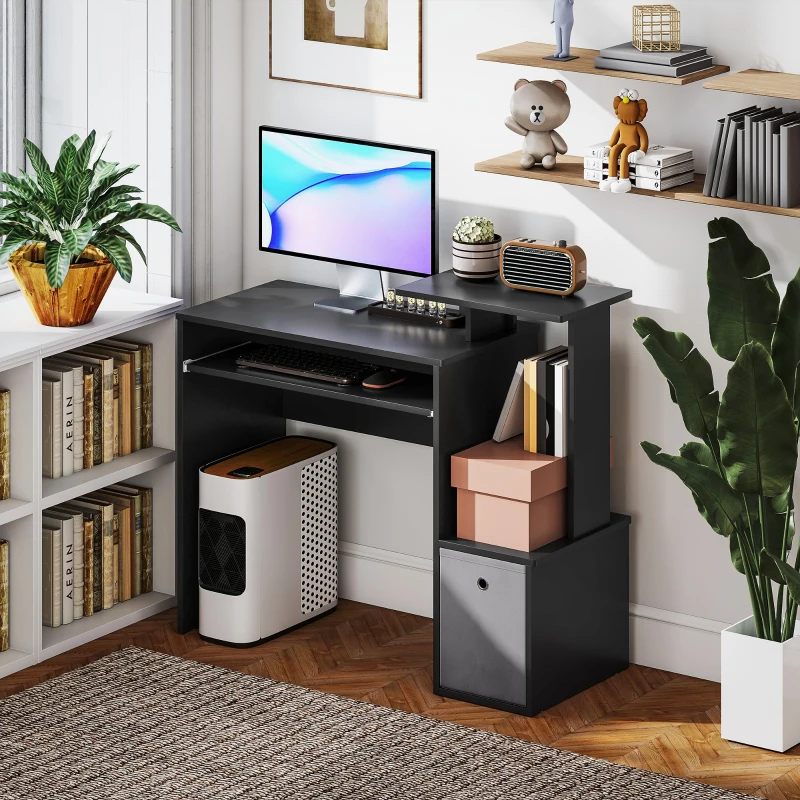HOMCOM Computer Desk with Sliding Keyboard Tray Storage Drawer Shelf Home Office Workstation Black