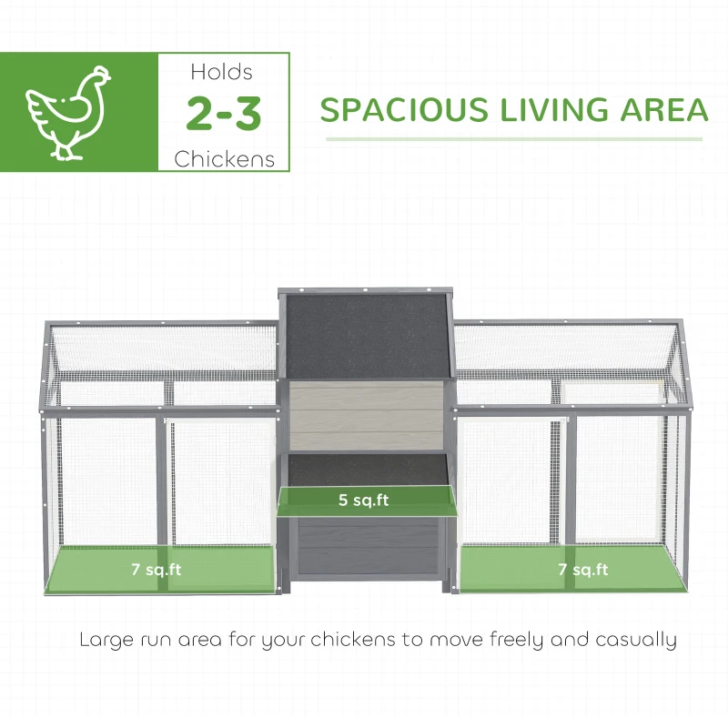 PawHut 100" Chicken Coop Wooden Chicken House Large Rabbit Hutch Poultry Cage Backyard with Double Run, Nesting Box, Gray