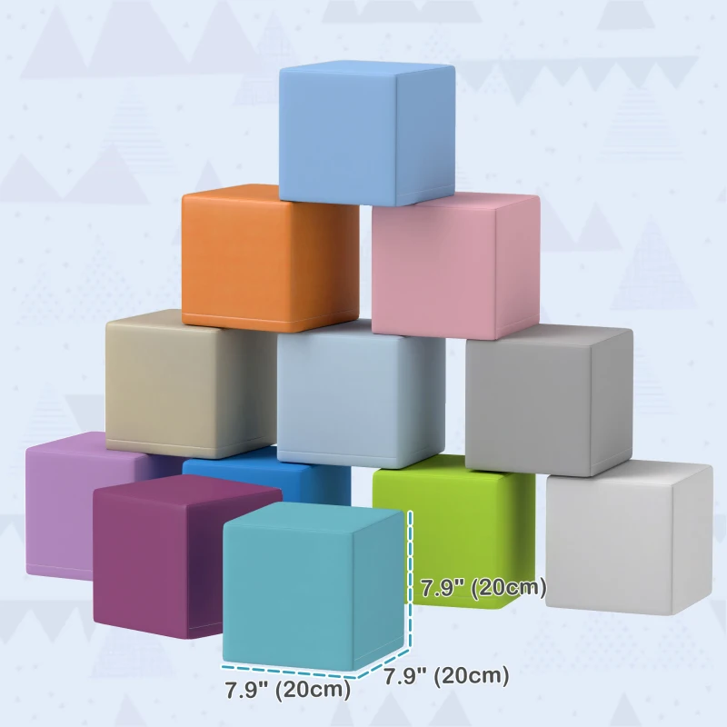 Soozier 12 Piece Soft Play Blocks Soft Foam Toy Building And Stacking Blocks - Multicolours