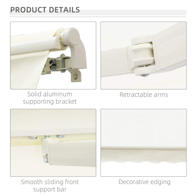 Outsunny 10' x 8' Manual Retractable Sun Shade Patio Awning - Cream White