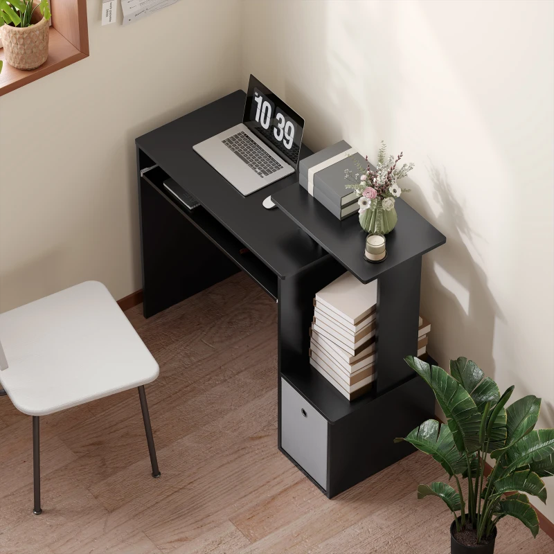 HOMCOM Computer Desk with Sliding Keyboard Tray Storage Drawer Shelf Home Office Workstation Black
