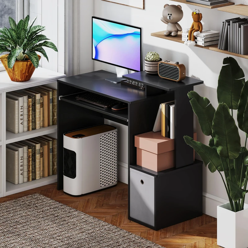 HOMCOM Computer Desk with Sliding Keyboard Tray Storage Drawer Shelf Home Office Workstation Black