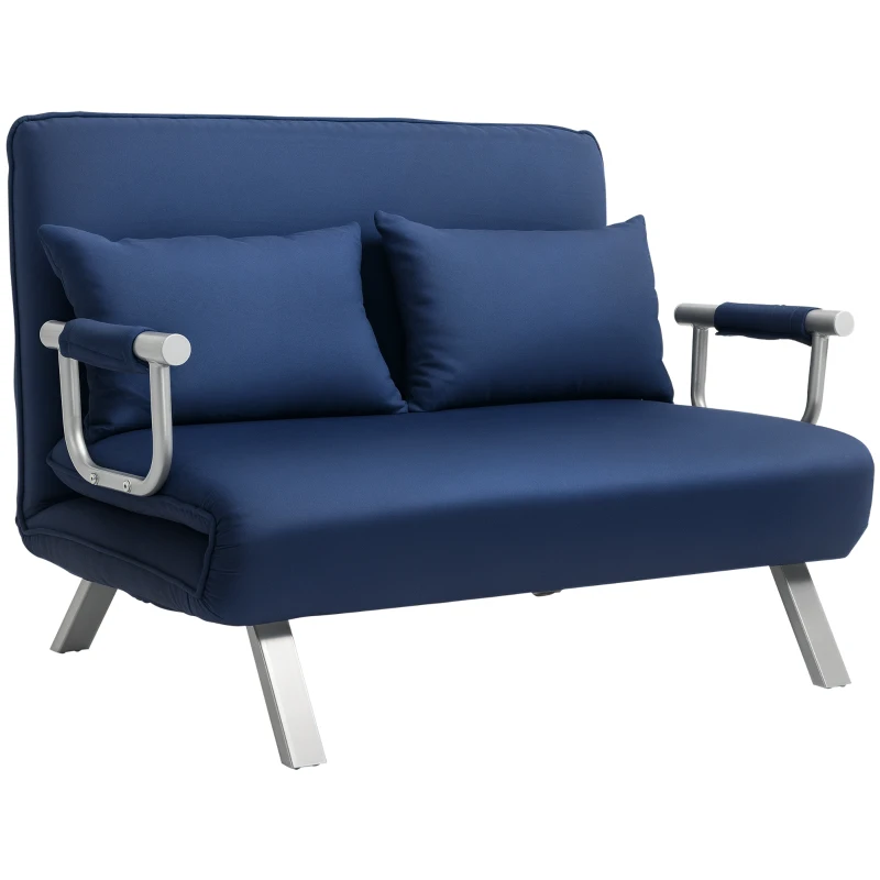 HOMCOM Convertible Sofa Bed Sleeper Chair, 5 Position Adjustable Backrest, Armchair Sleeper with Pillows, Leisure Chaise Lounge Couch, Blue