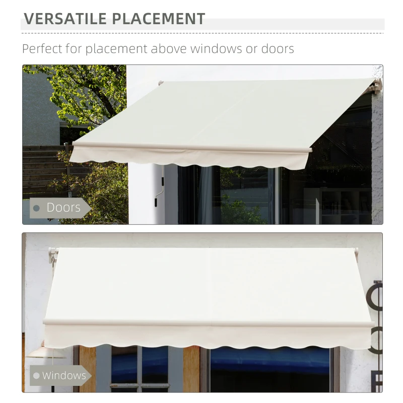 Outsunny 10' x 8' Manual Retractable Sun Shade Patio Awning - Cream White