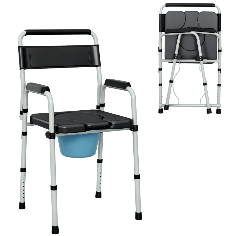 HOMCOM Bedside Commode Chair for Seniors, Adults, Handicap, Raised Toilet Seat with Arm, Adjustable Height, 331 lbs, Black