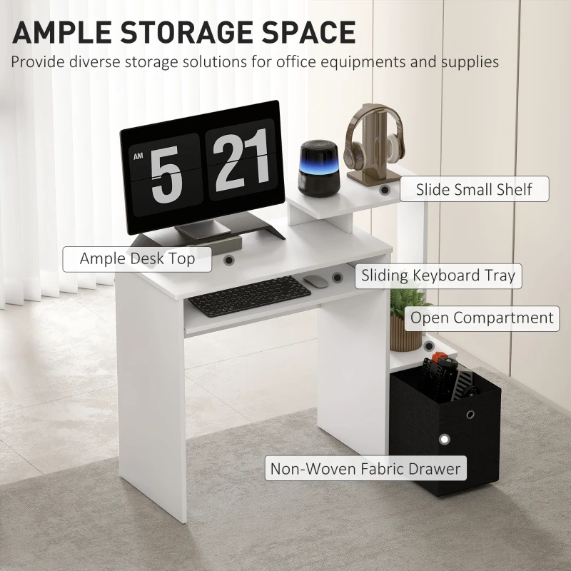 HOMCOM Computer Desk with Sliding Keyboard Tray Storage Drawer Shelf Home Office Workstation White