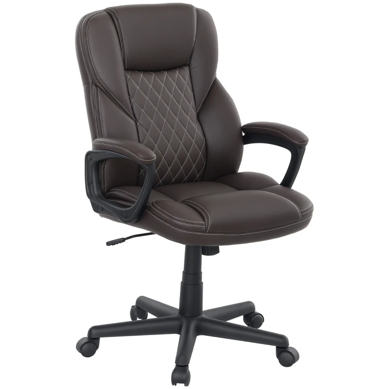 HOMCOM High Back Ergonomic Office Chair, PU Leather Executive Desk Chair with Adjustable Height and Swivel Wheels, Brown