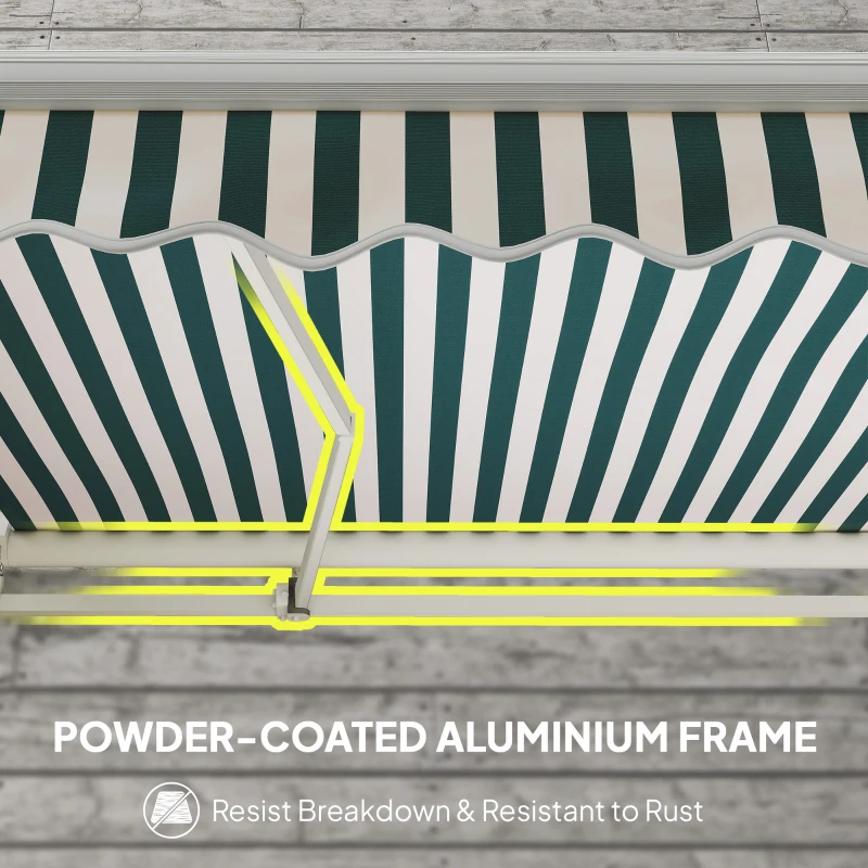 Outsunny 13' x 8' Retractable Awning Manual Patio Awning Sun Shade for Outdoor Window Door with Aluminum Frame Green and White