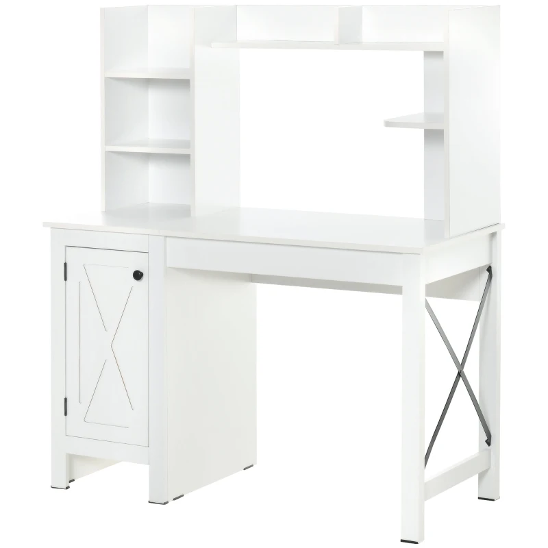 HOMCOM Computer Desk with Storage, 47 Inch Farmhouse Home Office Desk with Open Shelves and 2-Tier Cabinet, White