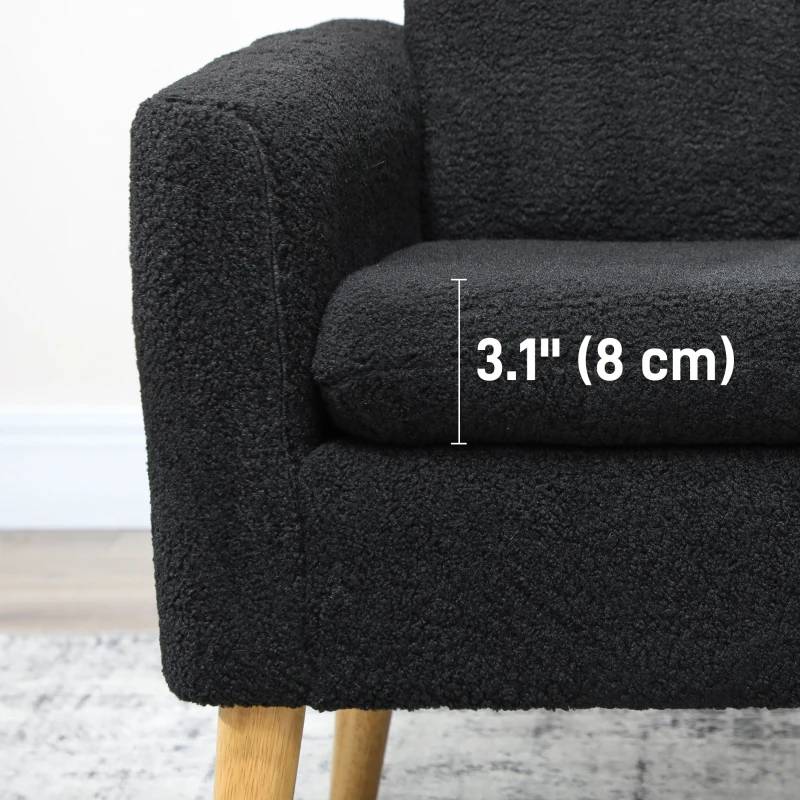 HOMCOM Fabric Accent Chair, Modern Upholstered Armchair with Wood Legs and Wide Padded Seat, Black