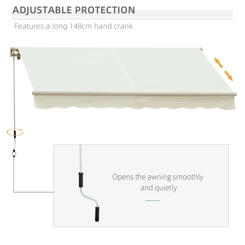 Outsunny 10' x 8' Manual Retractable Sun Shade Patio Awning - Cream White