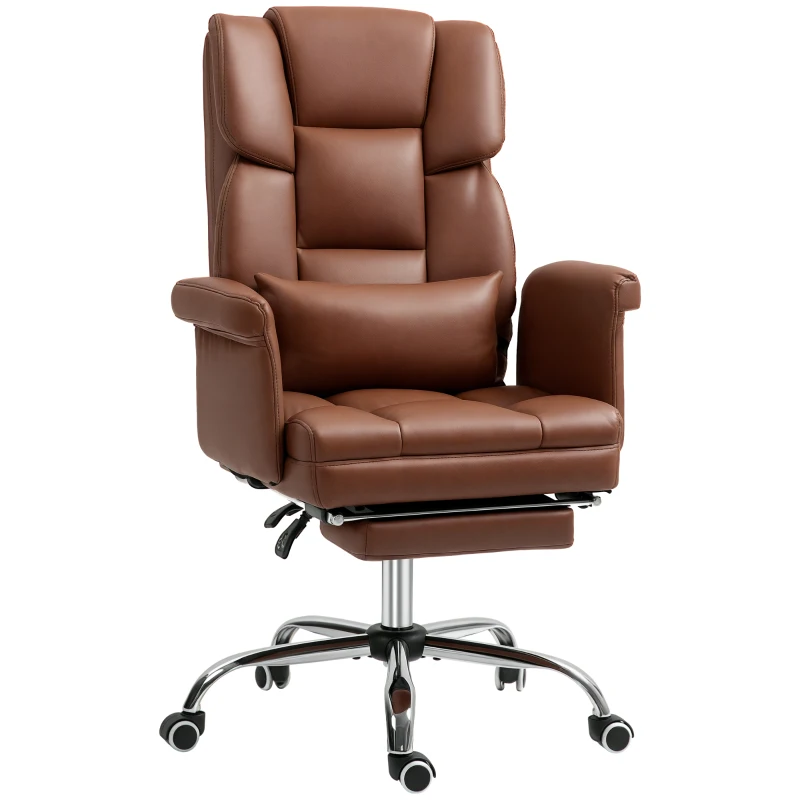 HOMCOM Executive Office Chair with Footrest and Lumbar Support, PU Leather Desk Chair, Ergonomic, Reclining and Swivel, Brown