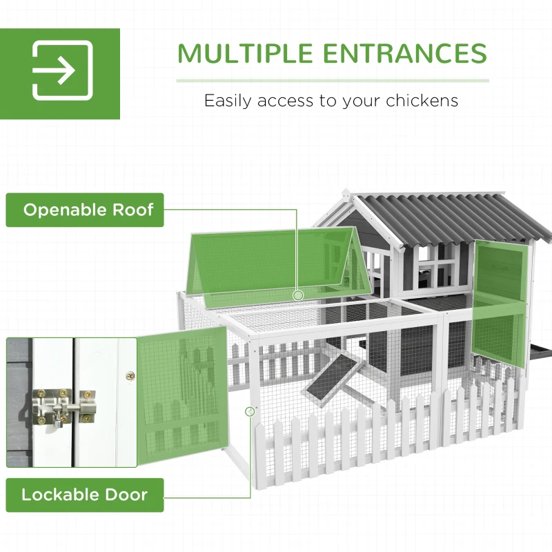PawHut Wooden Chicken Coop with Run for 3-4 Chickens, 68" x 59" x 42"(m-5)