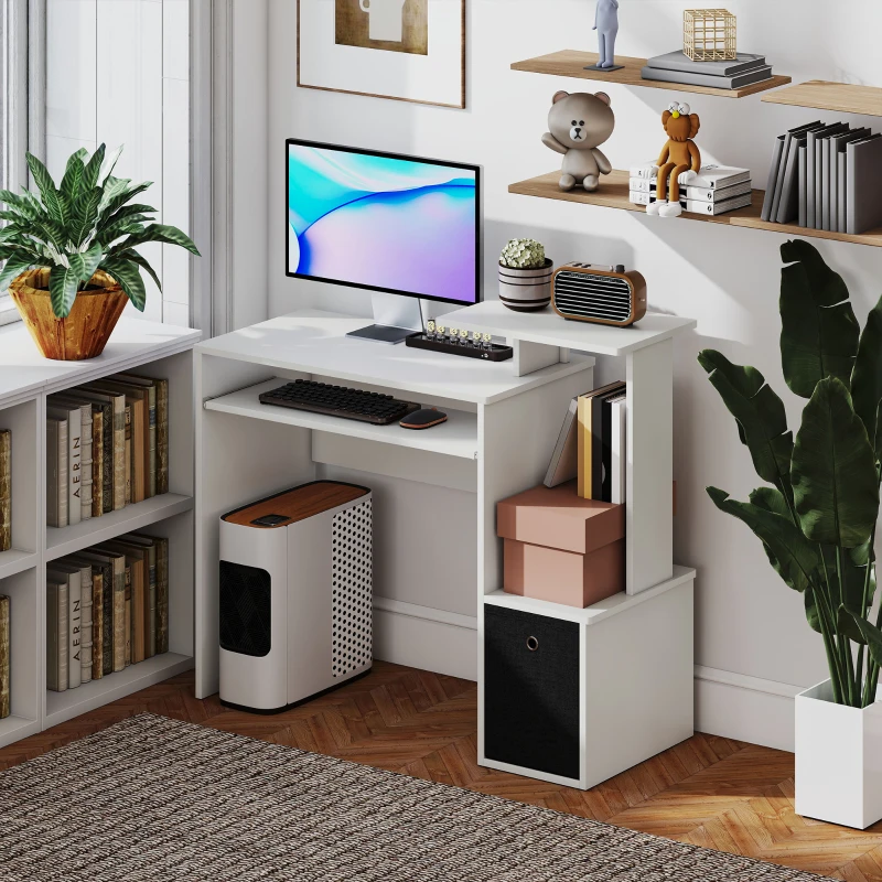 HOMCOM Computer Desk with Sliding Keyboard Tray Storage Drawer Shelf Home Office Workstation White