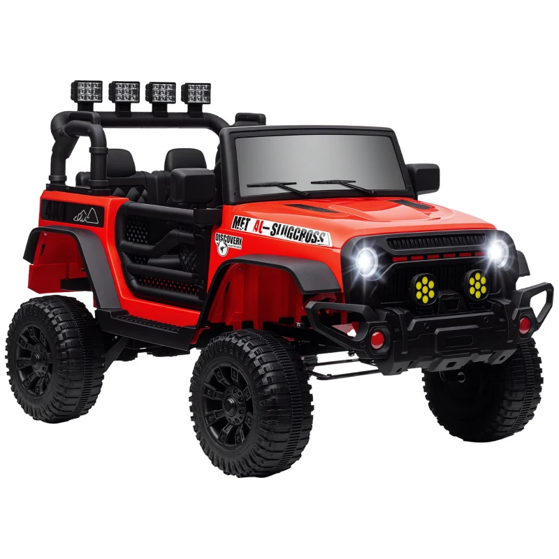 Qaba 12V Battery Powered Ride on Car, Ride on Truck w/ Remote, 4 Suspension Wheels, Music Horn Lights, Red