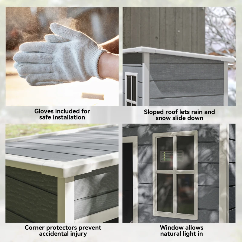 Outsunny 5 x 3FT Garden Shed with Floor, Outdoor Storage Shed with Lockable Door, Window and Vent for Backyard, Patio, Grey