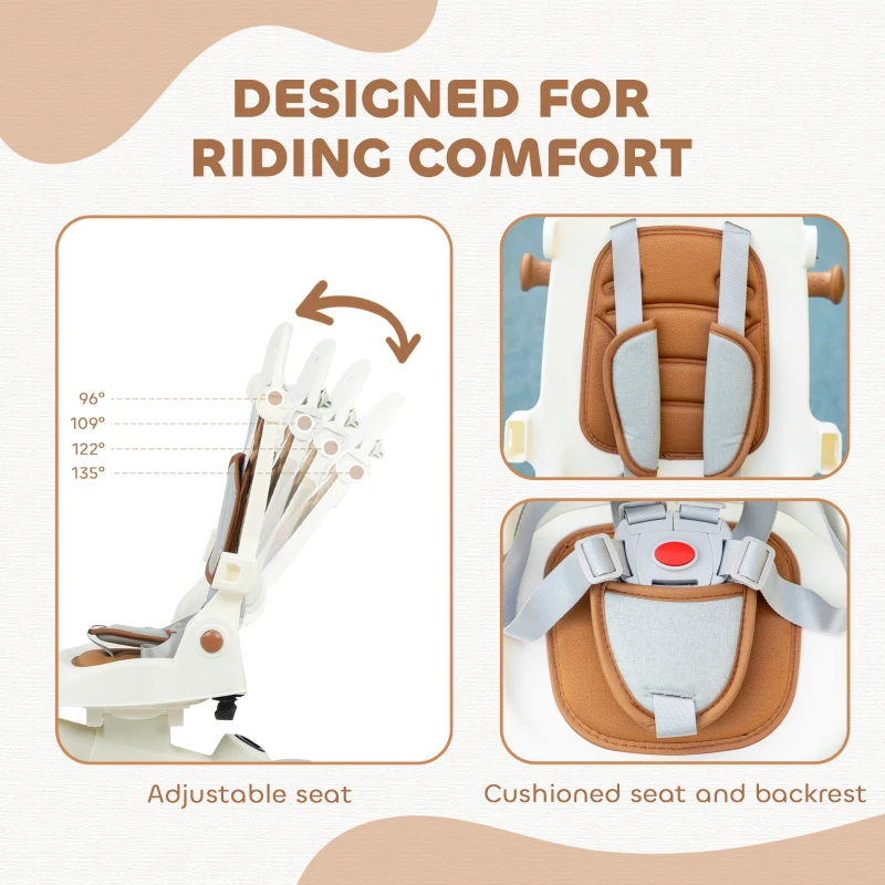 Qaba 7 in 1 Toddler Tricycle w/ Safety Harness, Adjustable & Removable Parent Handle, Canopy, Storage Bag, Brake, Cream White