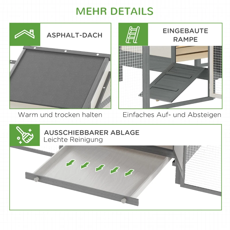 PawHut 100" Chicken Coop Wooden Chicken House Large Rabbit Hutch Poultry Cage Backyard with Double Run, Nesting Box, Gray