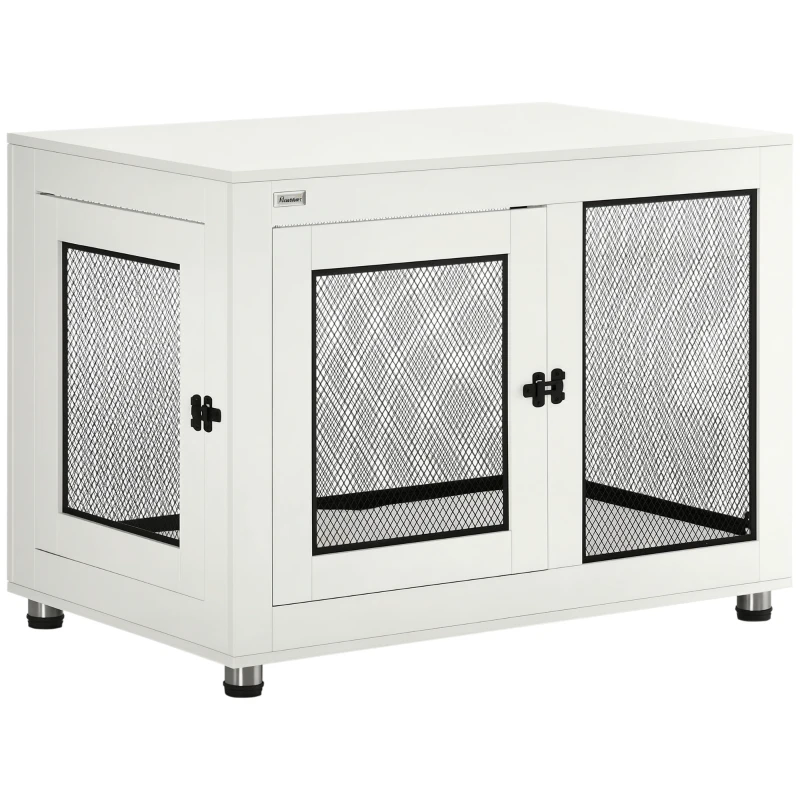 PawHut 37" Dog Crate Furniture with Cushion, Double Doors for Large Dogs, White