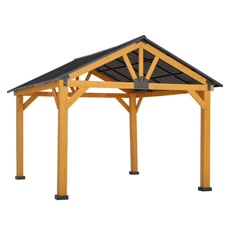 Outsunny 11'x13' Wooden Frame Gazebo, Permanent Metal Roof Gazebo