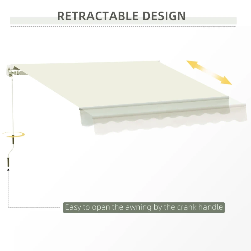 Outsunny 10' x 8' Manual Retractable Sun Shade Patio Awning - Cream White