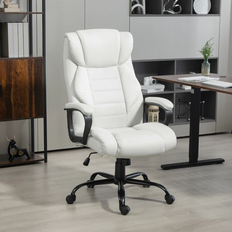 Vinsetto Massage Office Chair, High Back Executive Office Chair with 6-Point Vibration, Adjustable Height, White