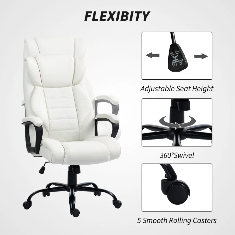 Vinsetto Massage Office Chair, High Back Executive Office Chair with 6-Point Vibration, Adjustable Height, White