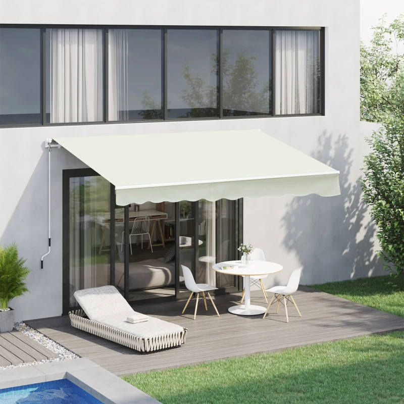 Outsunny 10' x 8' Manual Retractable Sun Shade Patio Awning - Cream White