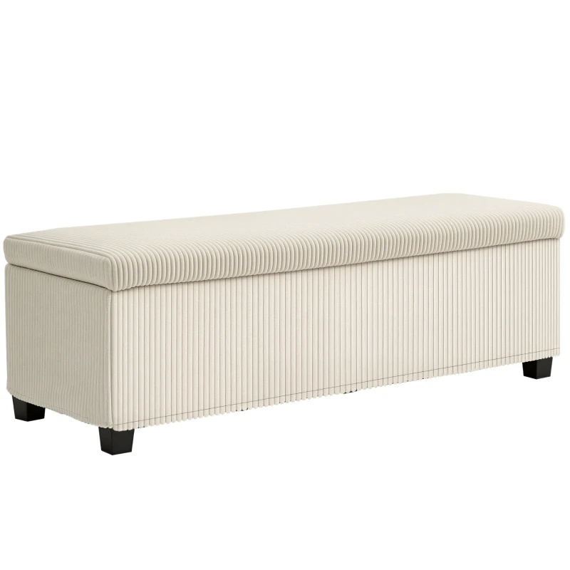 HOMCOM 47 Inches Storage Ottoman Bench, Foot Rest with Legs, End of Bed Bench, Corduroy Storage Chest for Living Room, Beige