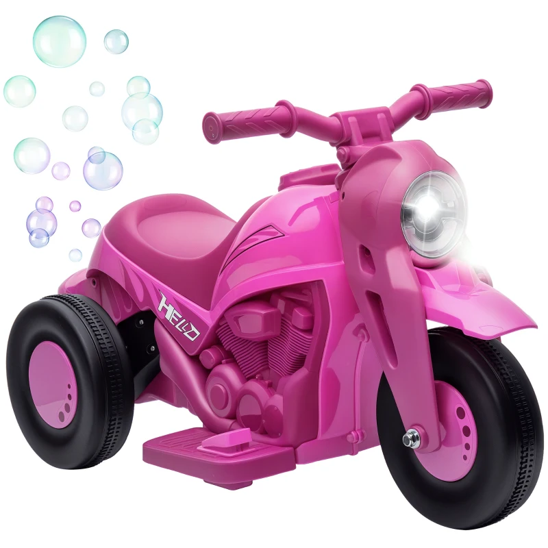 Qaba Ride On Motorcycle, 6V Ride on Bubble Car, 3 Wheeled Electric Motorcycle for Kids w/ LED Headlight, Music, Pink