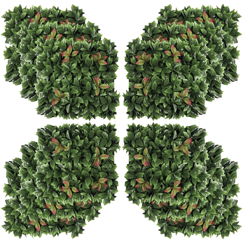 Outsunny 12PCs Grass Wall Panels, 20" x 20" Artificial Grass Wall Decor, Greenery Backdrop Panels Wall for Outdoor, Indoor, Garden, Fence, Backyard, Green and Red