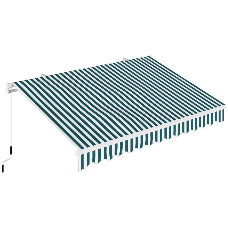 Outsunny 13' x 8' Retractable Awning Manual Patio Awning Sun Shade for Outdoor Window Door with Aluminum Frame Green and White