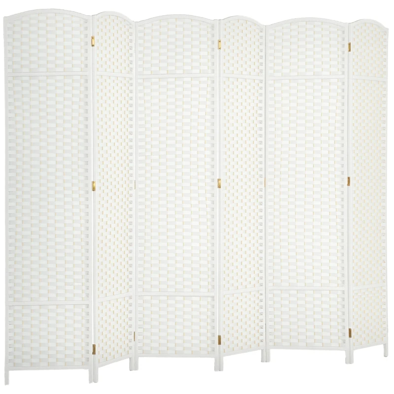 HOMCOM Folding Room Divider Screen 6 Panel 5.6 ' Tall Privacy Screen Freestanding Room Partition for Home Office, White