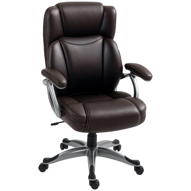 HOMCOM PU Leather High Back Office Chair, Swivel Desk Chair with Tilt Function and Adjustable Height, Brown