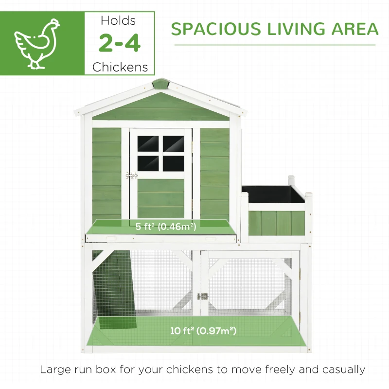 PawHut 49" Small Chicken Coop Hen House with Garden Space, Chicken House Outdoor Run Cage with Weather Protection, 2-4 Birds, Green
