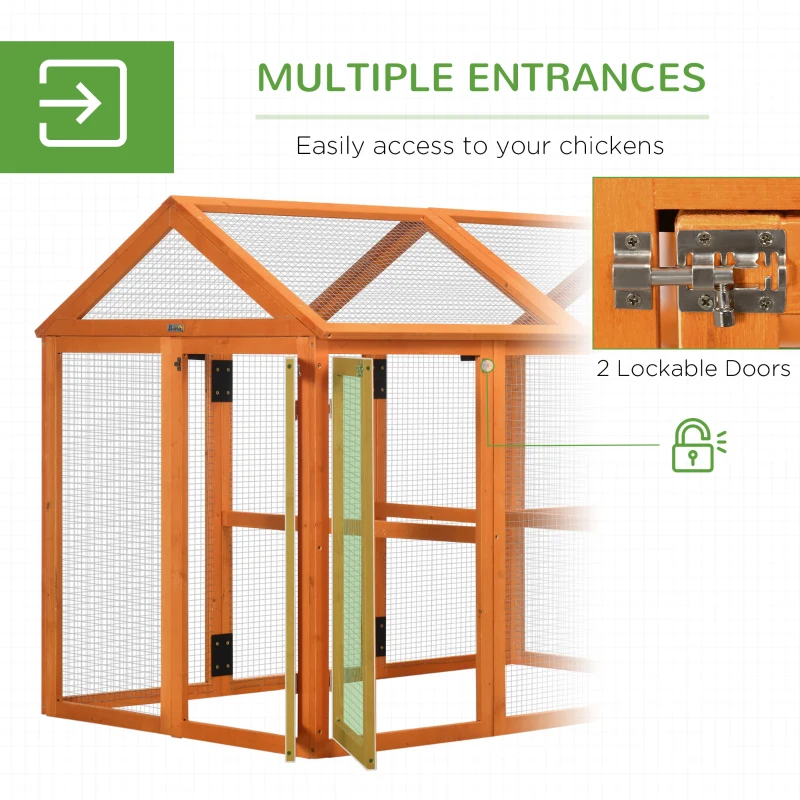 PawHut Wooden Chicken Run, Combinable Design with Perches, 4.6' x 2.8', Orange