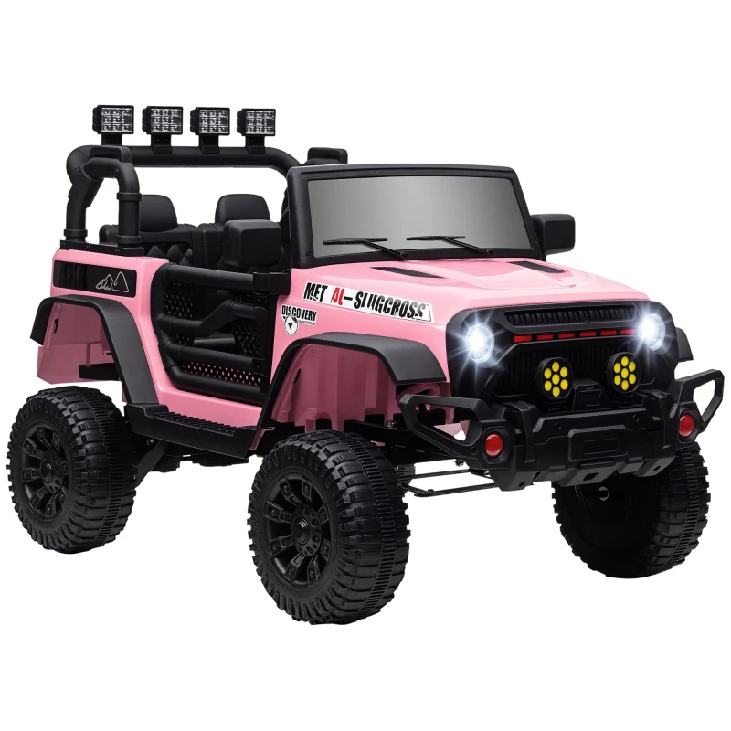 Qaba 12V Battery Powered Ride on Car, Ride on Truck w/ Remote, 4 Suspension Wheels, Music Horn Lights, Pink