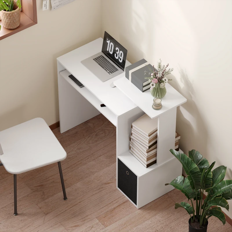 HOMCOM Computer Desk with Sliding Keyboard Tray Storage Drawer Shelf Home Office Workstation White