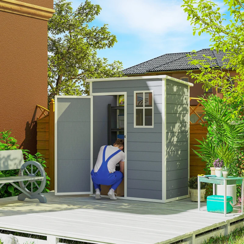Outsunny 5 x 3FT Garden Shed with Floor, Outdoor Storage Shed with Lockable Door, Window and Vent for Backyard, Patio, Grey