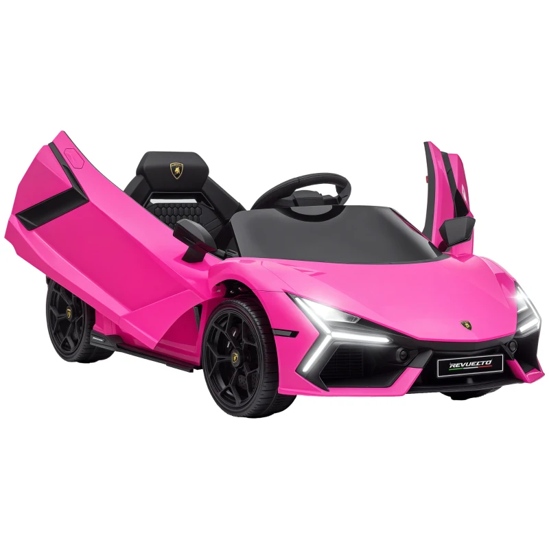 Qaba Lamborghini Revuelto Licensed 12V Kids Ride on Car Electric Car w/ Hydraulic Doors, Remote, Transport Wheels, Pink