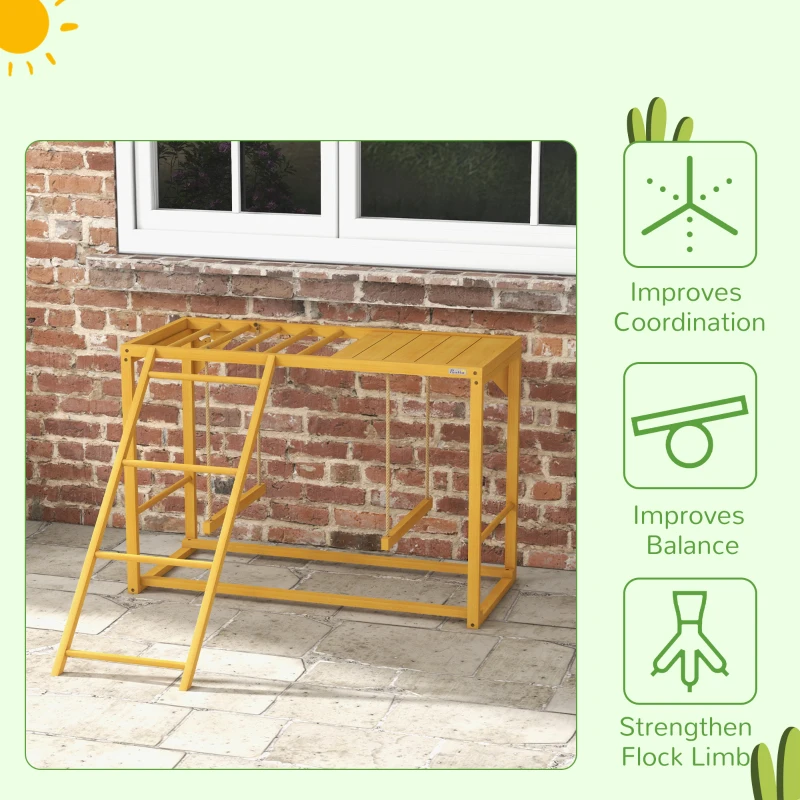 PawHut Wooden Chicken Activity Play w/ Swing Set, Chicken Coop Toy, Natural