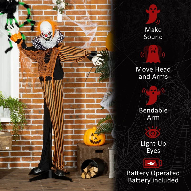 Outsunny 5ft Life Size Outdoor Halloween Decoration, Talking Circus Clown with Sound and Motion Activated, Light Up Eyes