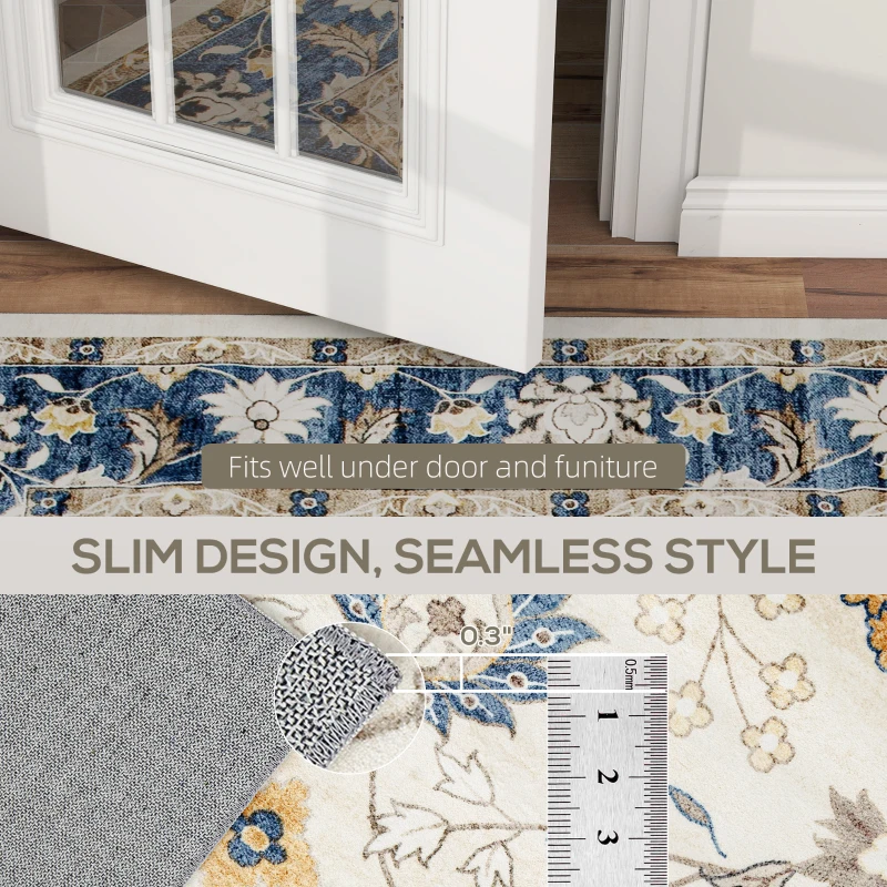 HOMCOM Machine Washable Area Rug 4x6, Non-Slip Boho Floral Print Floor Carpet for Living Room, Bedroom, Dining Room, Blue