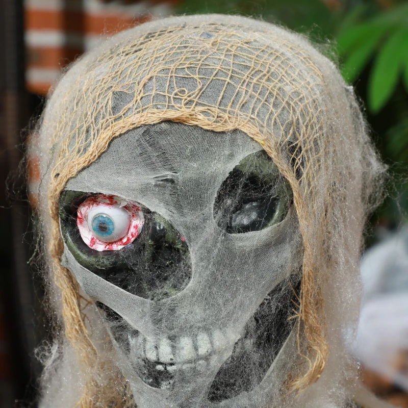 HOMCOM Halloween Animated Mummy with Glowing LED Eyes, Animatronic Halloween Decoration, Battery Operated